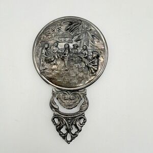 Hans Jensen Silver Plate Hand Mirror Beveled glass Made in Denmark small vintage
